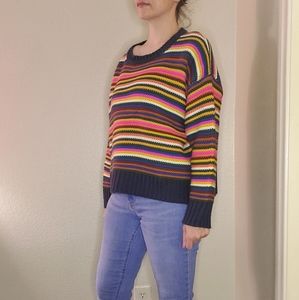Forever 21 L rainbow pink knit strip sweater